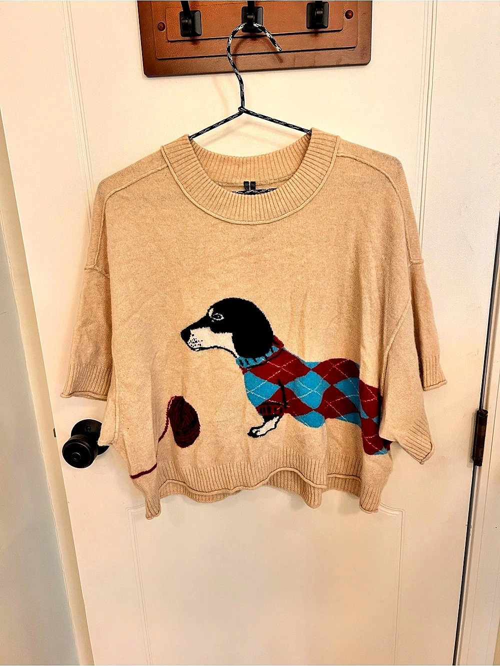 Anthropologie Maeve Dachshund Argyle Intarsia Cashmere Sweater
